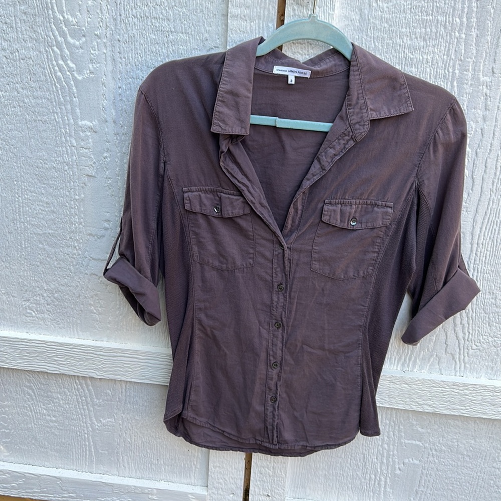 James Perse size 3 roll sleeve camp shirt